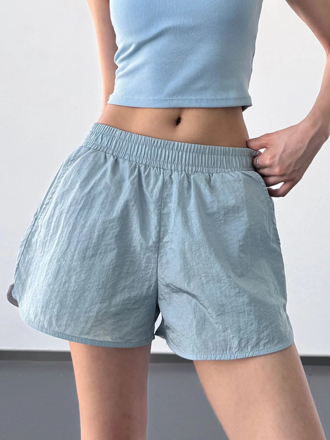 Elastic Waist Active Shorts Haze Blue - Fashorio