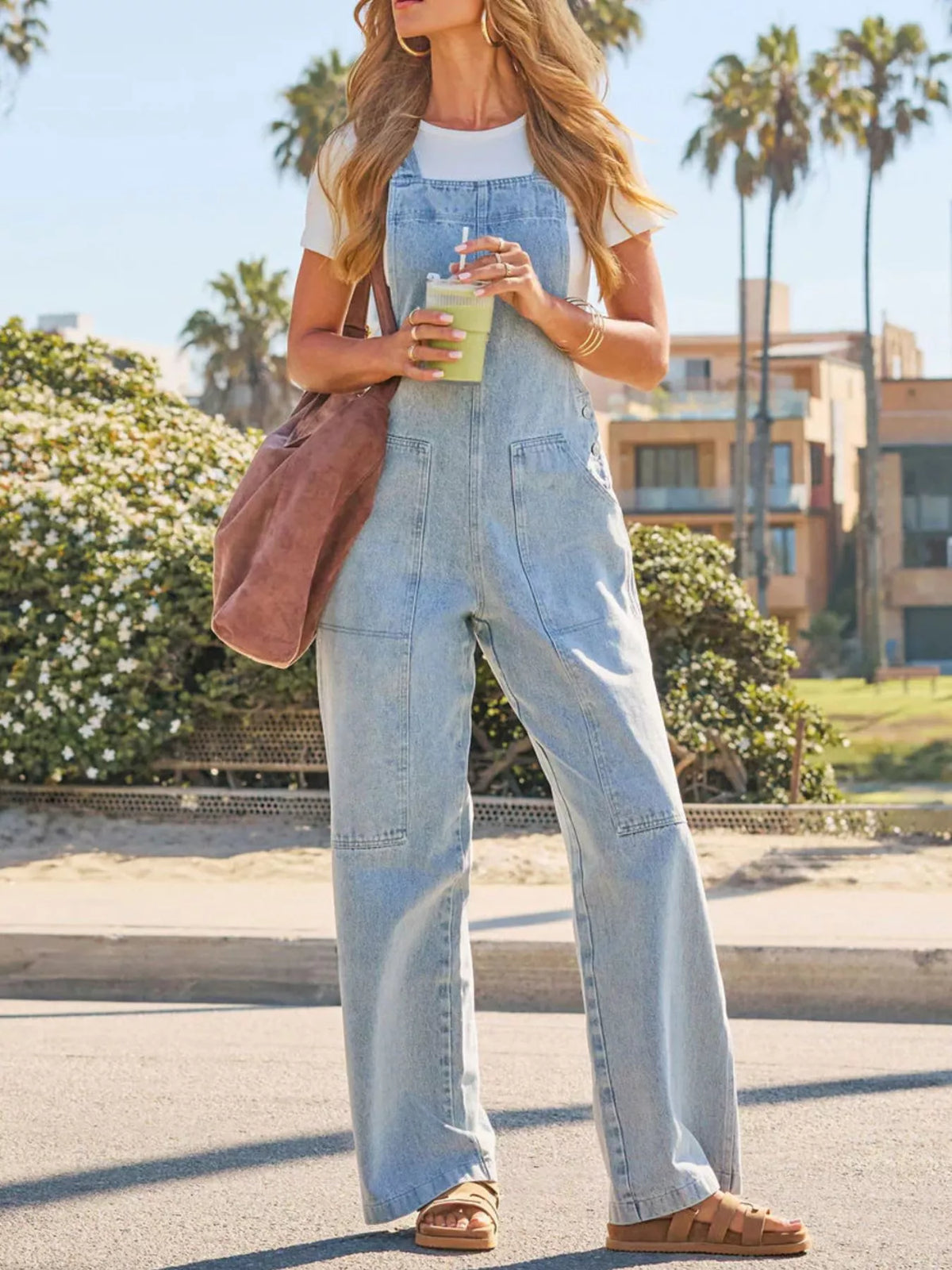Wide leg overalls side profile
