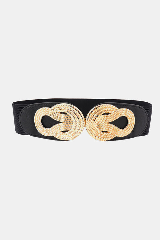 Twisted Alloy Buckle Wide Belt Black One Size - Fashorio