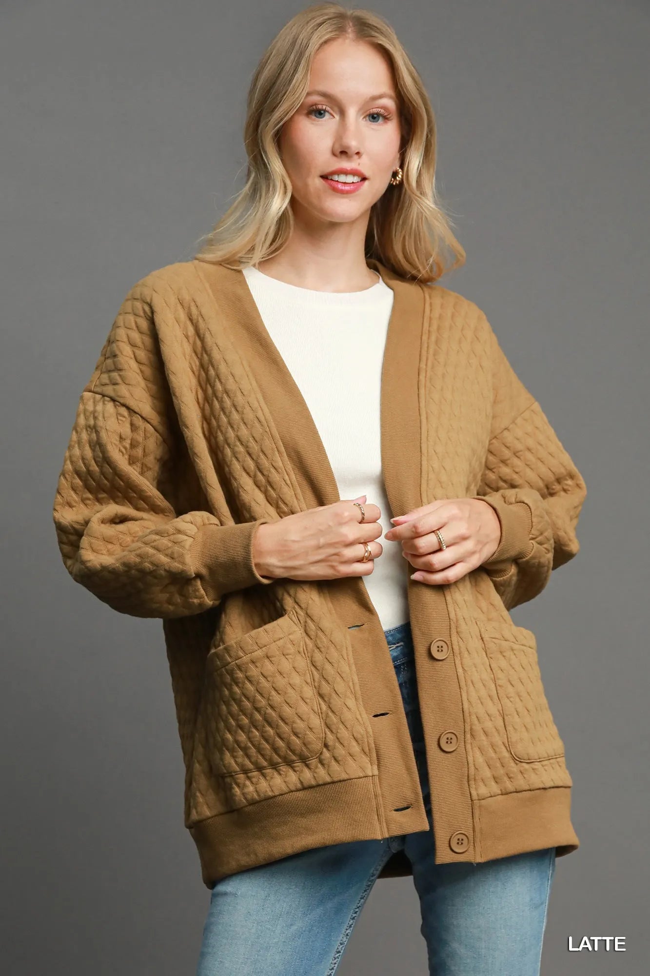 Umgee Button-Up Jacquard Cardigan LATTE - Fashorio