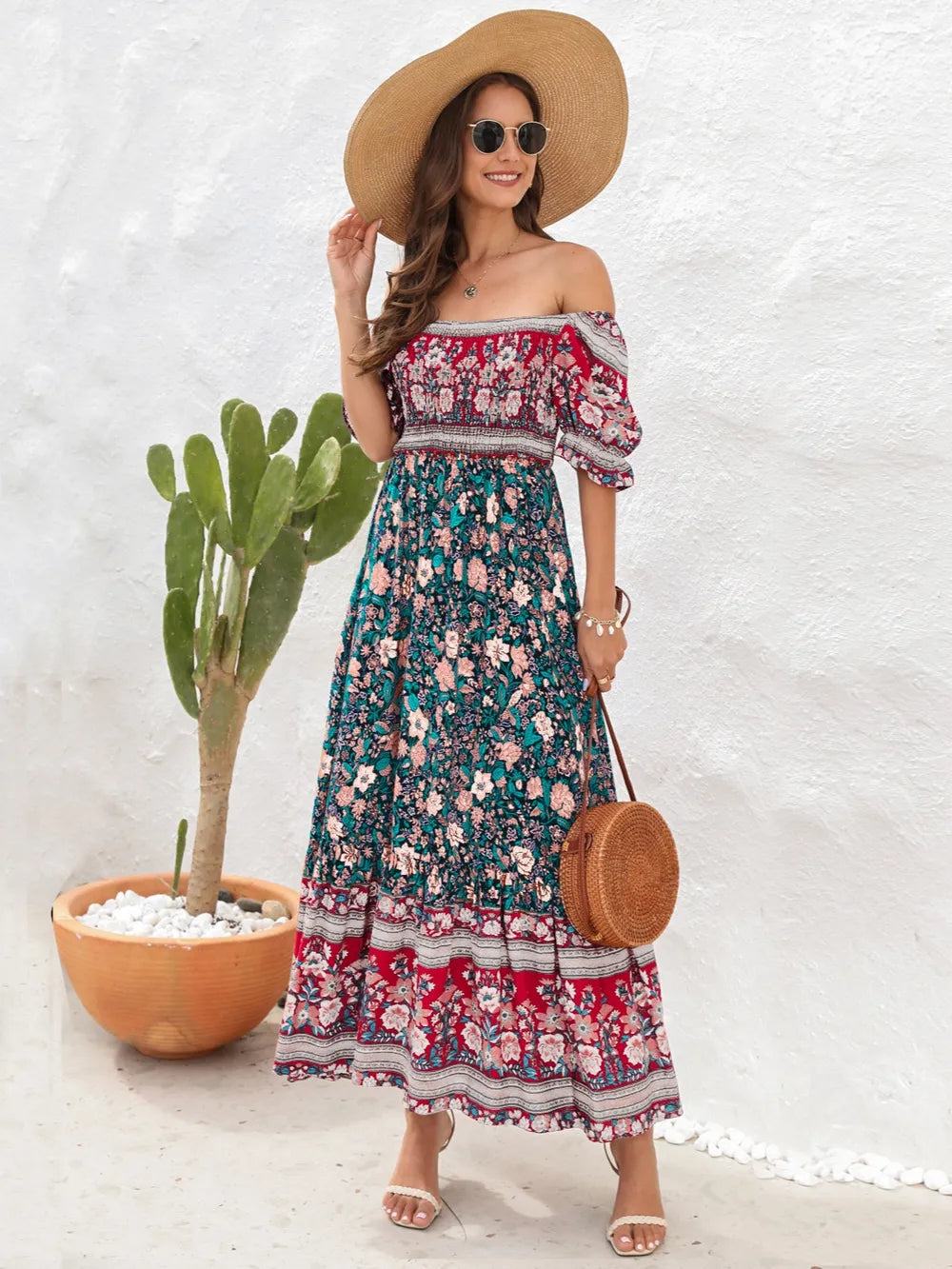 Floral midi dress light green colorway