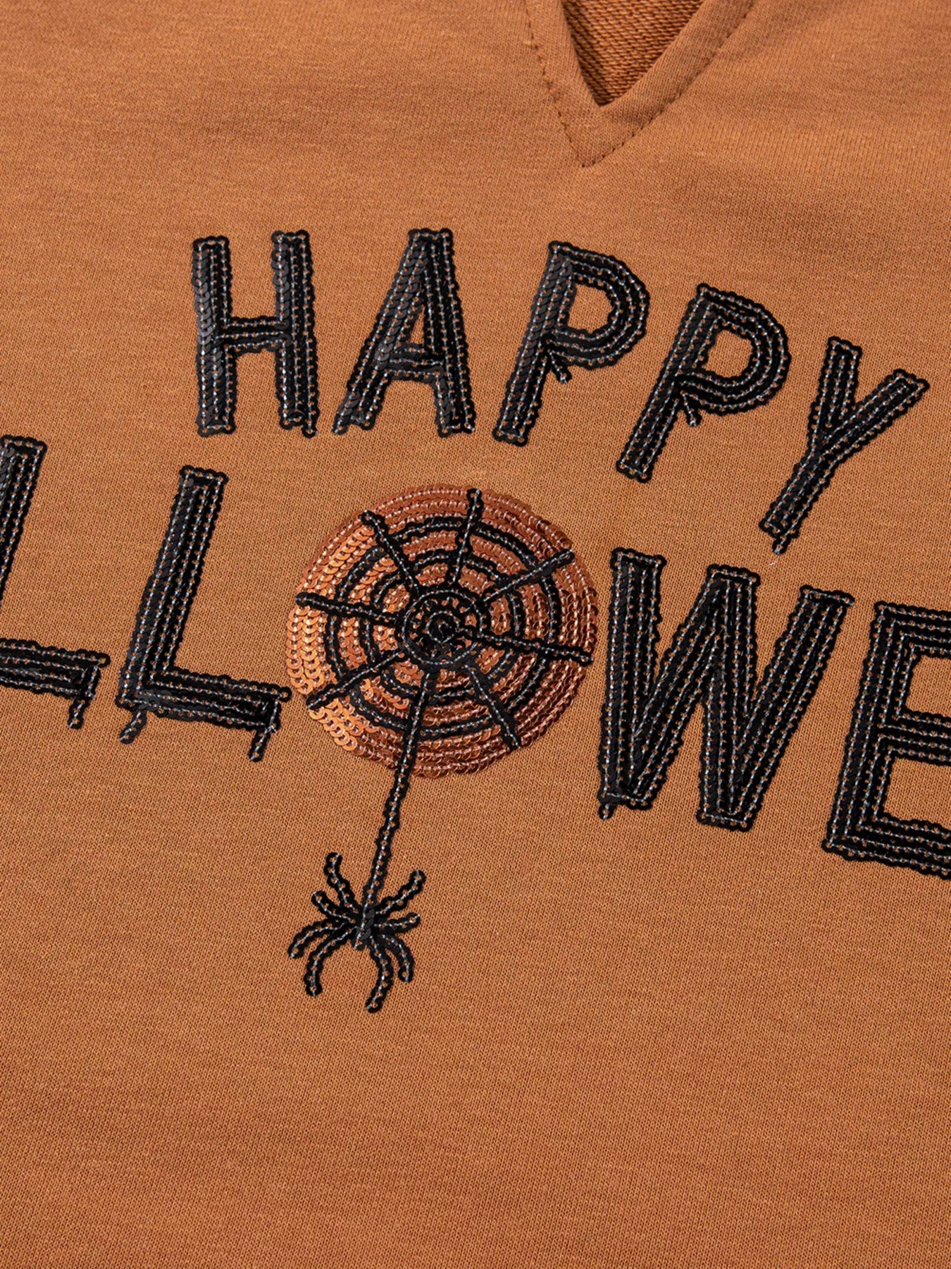 Happy Halloween Graphic Notched Long Sleeve Loose Top - Fashorio