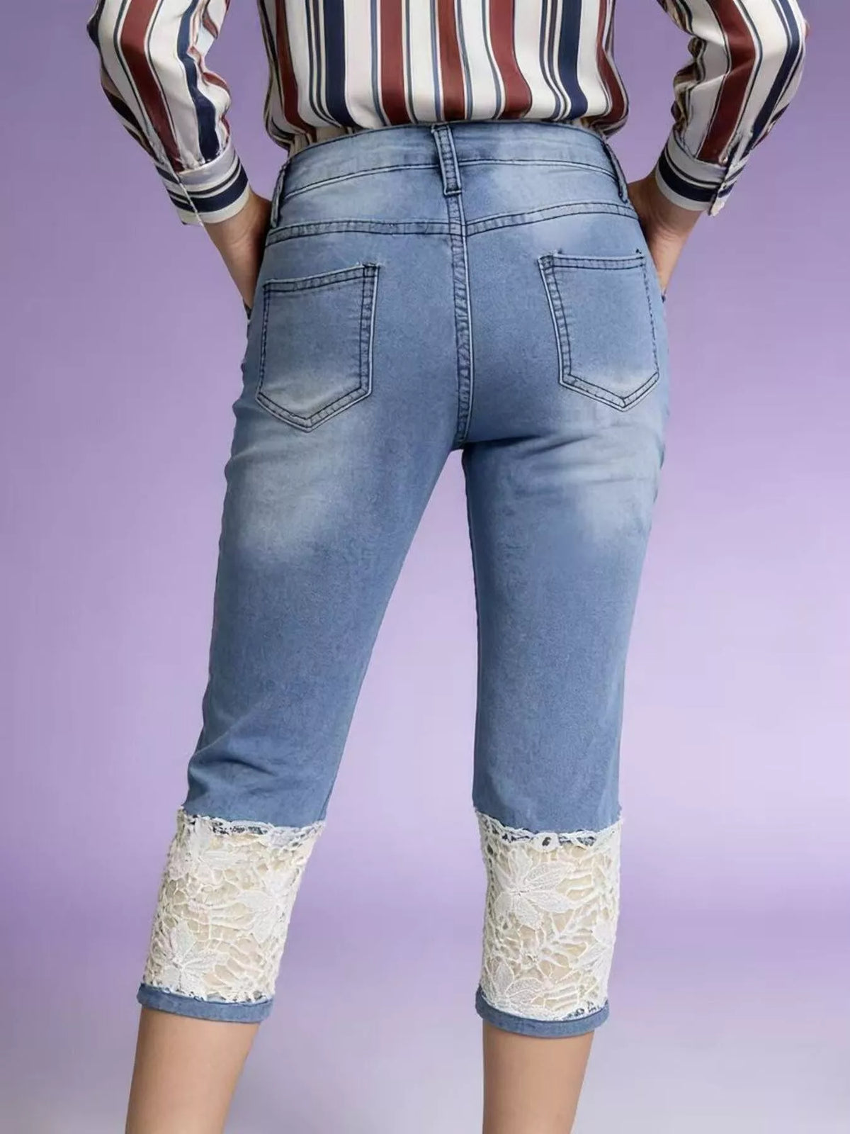 Lace Trimmed Capri Jeans, view 10
