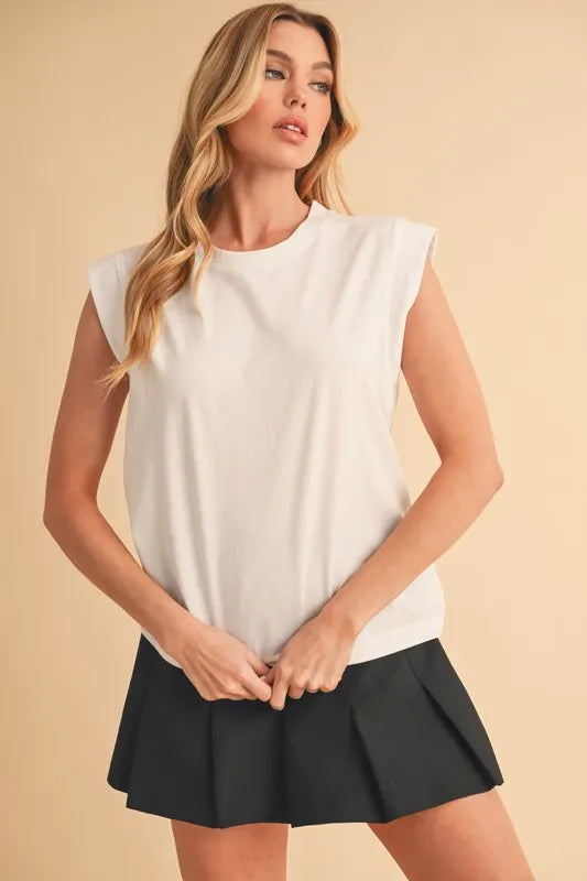 Round neck tank in white front view