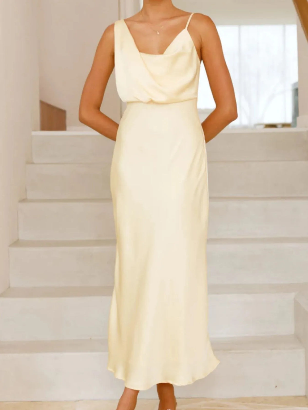 satin asymmetrical midi dress back view
