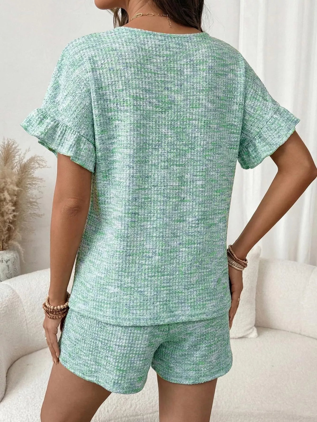 Ruffle Sleeve Textured Top and Shorts Set, view 18