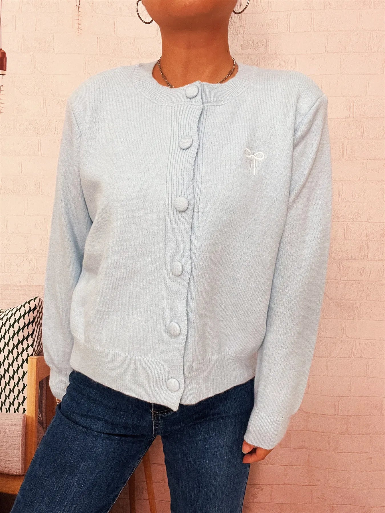 Button-Up Long Sleeve Cardigan - Fashorio