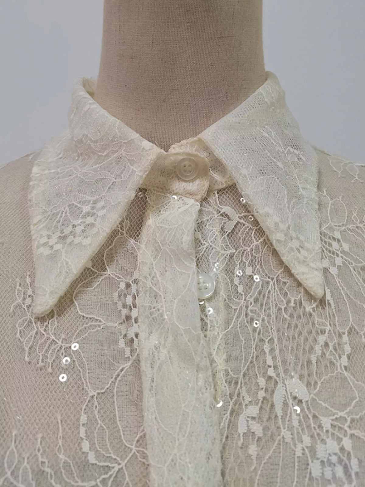 ruffled hem lace long sleeve dress back detail view