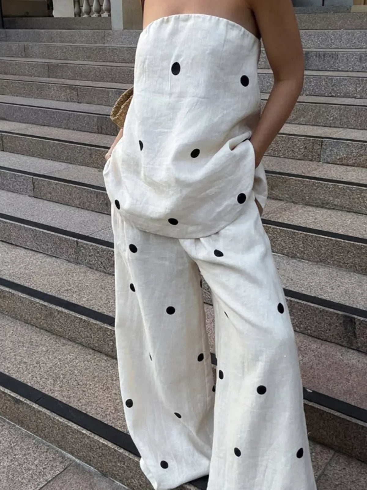 Polka dot tube top and pants set front view
