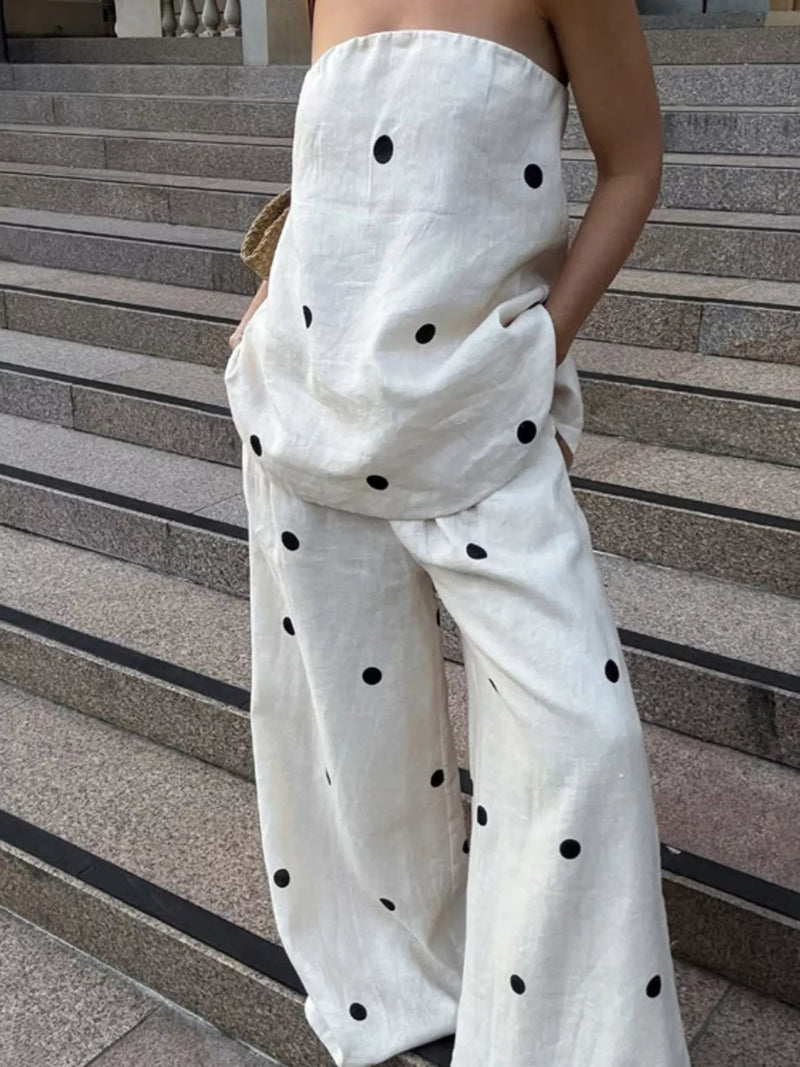 Polka dot tube top and pants set front view