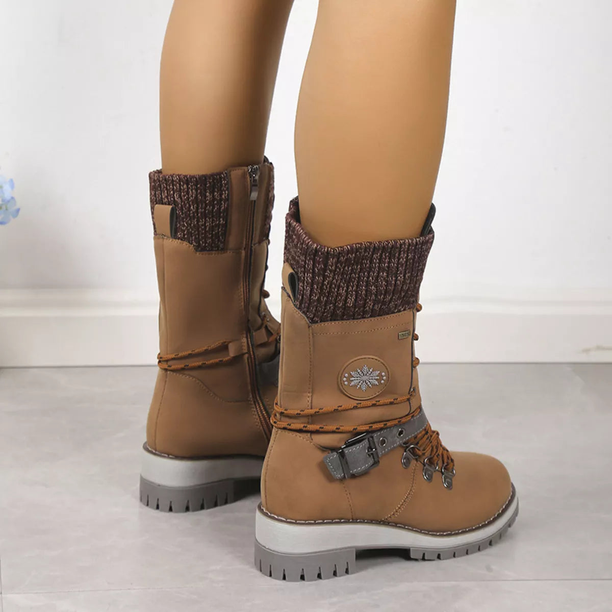 Lace Up Block Heel Boots top down view