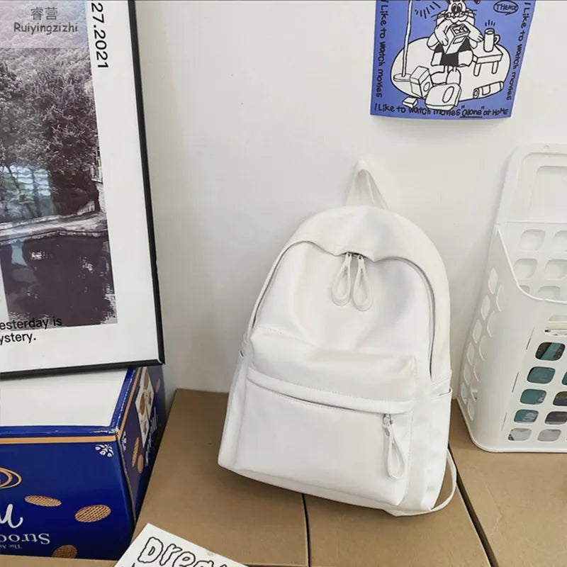 Faux leather zip backpack back panel view