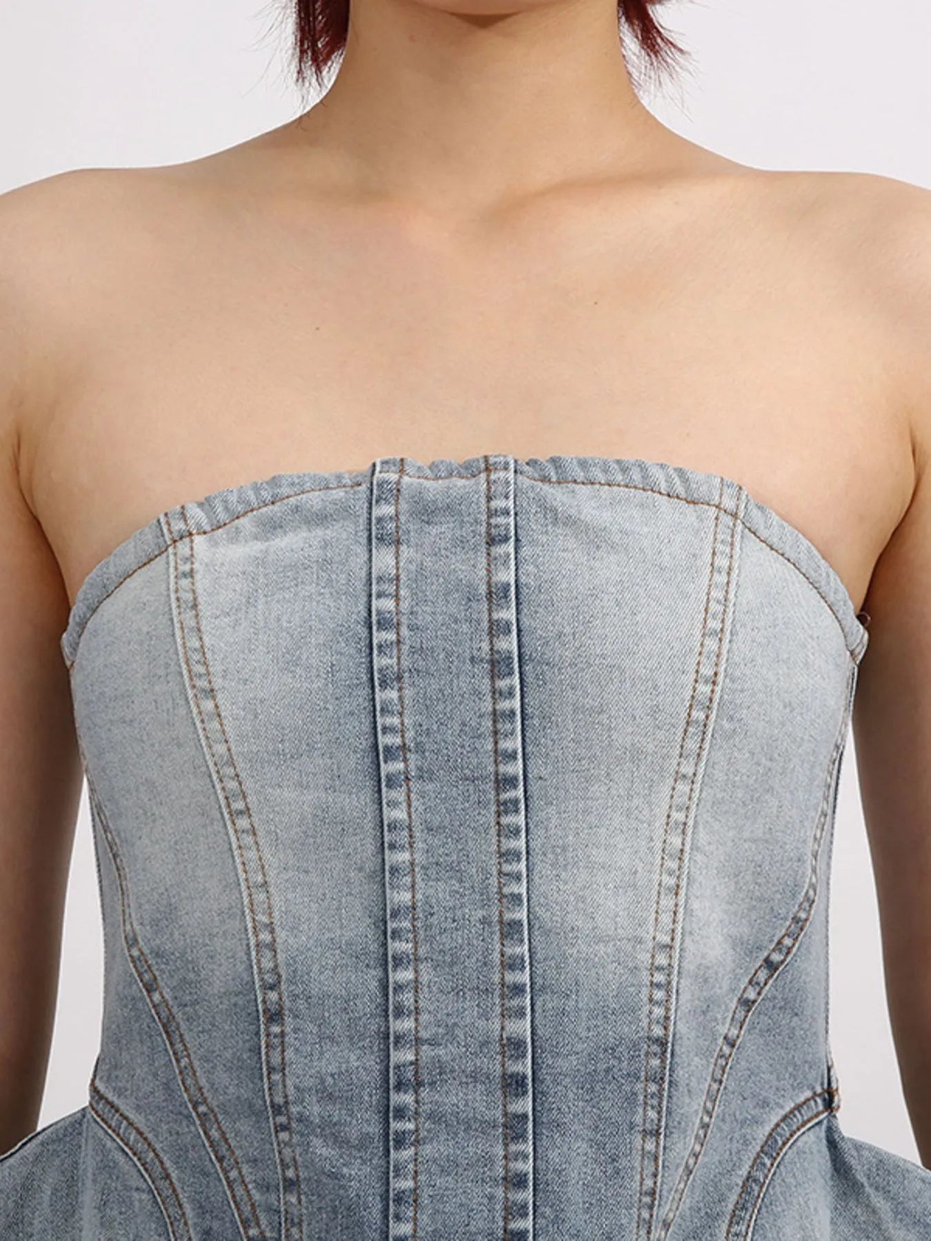 Zip Back Denim Tube Top - Fashorio