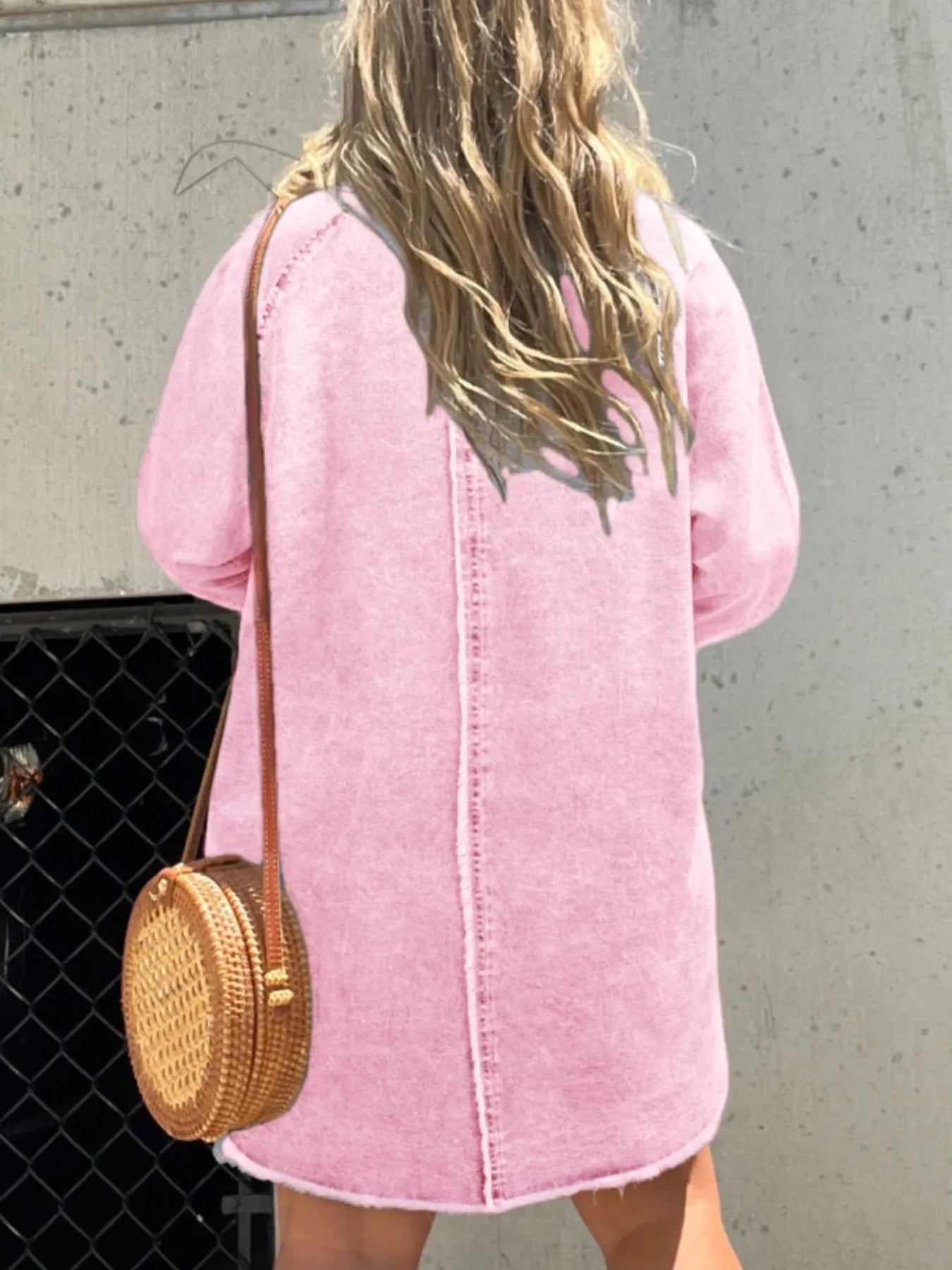 Full Size Button-Front Long Sleeve Denim Shirt Dress Plus Size - Fashorio