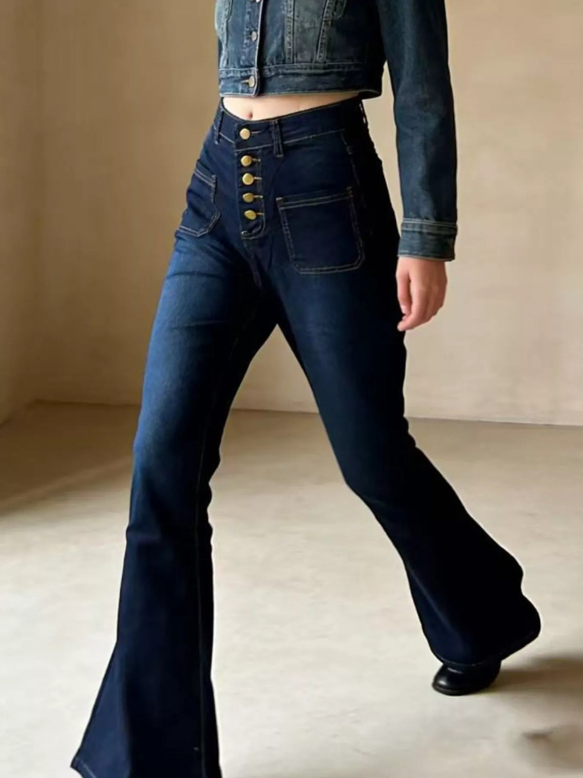 High Waist Button Fly Flare Jeans Plus Size, view 13