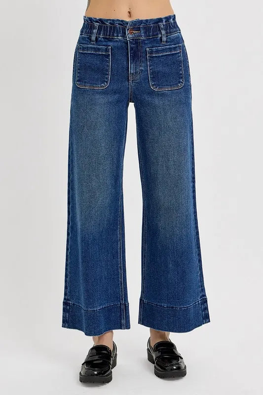 RISEN Elastic Band Wide Leg Jeans - Fashorio