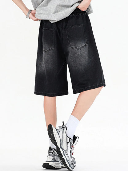 Men's Full Size Relaxed Fit Denim Shorts with Drawstring Waist Plus Size - Fashorio