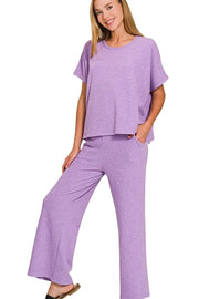 Zenana Cotton Slub Top & Pants Set - Fashorio