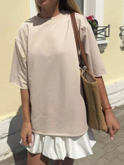 Round Neck Half Sleeve Oversized T-Shirt Khaki - Fashorio