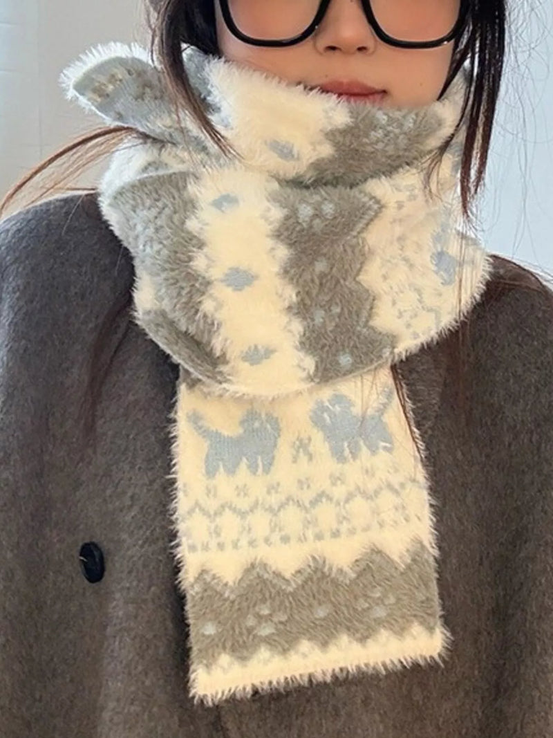 Animal pattern fuzzy scarf front drape