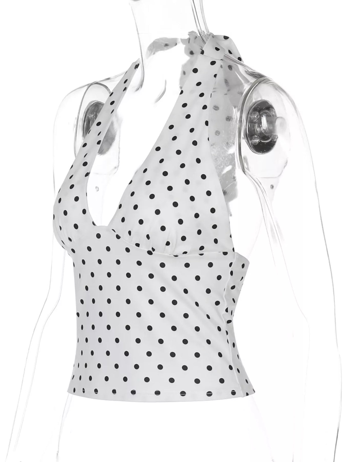 Cropped length of the polka dot halter top