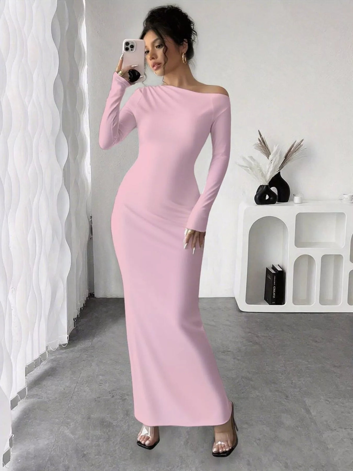 Floral one shoulder maxi dress back view