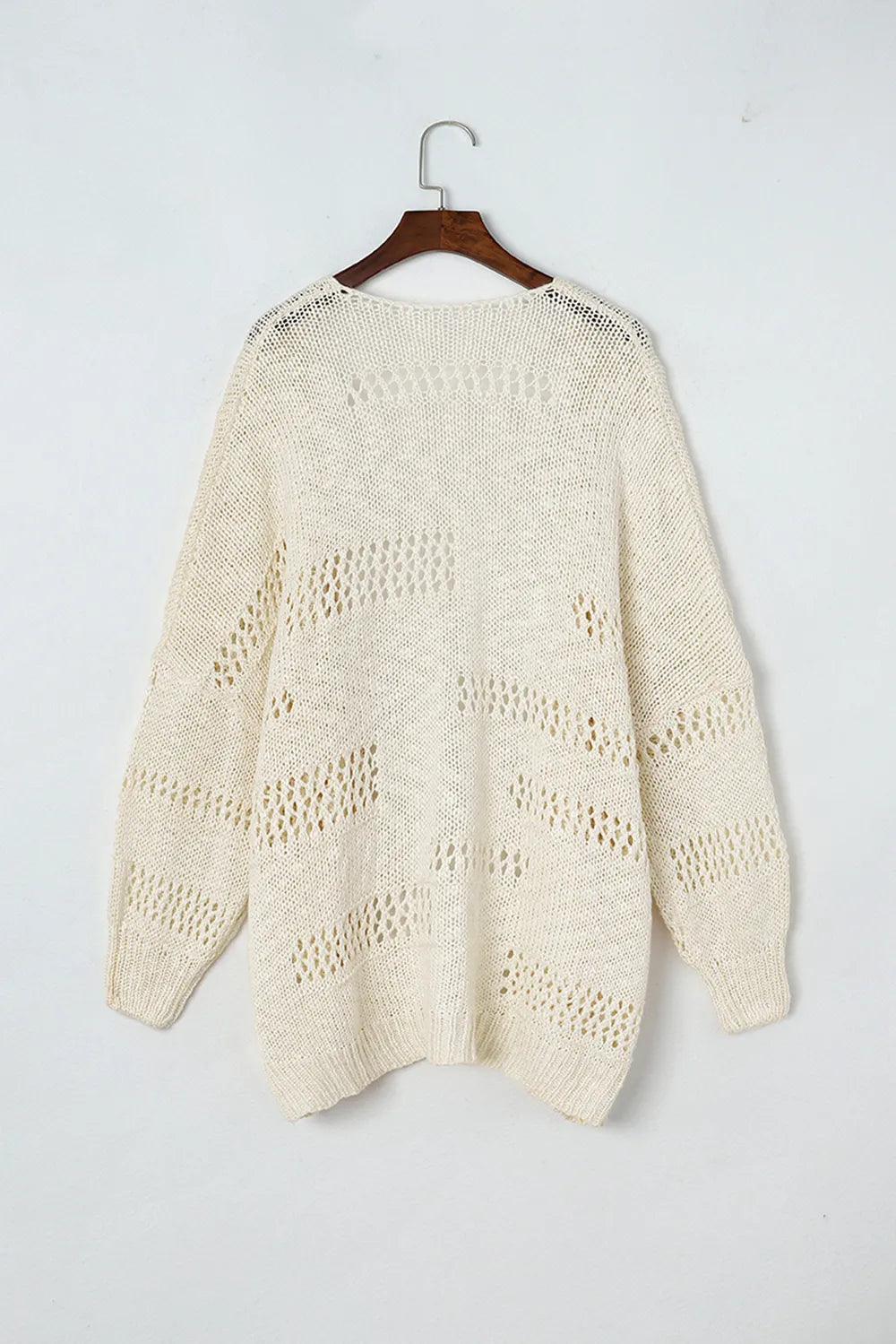 Openwork Open Front Long Sleeve Cardigan - Fashorio