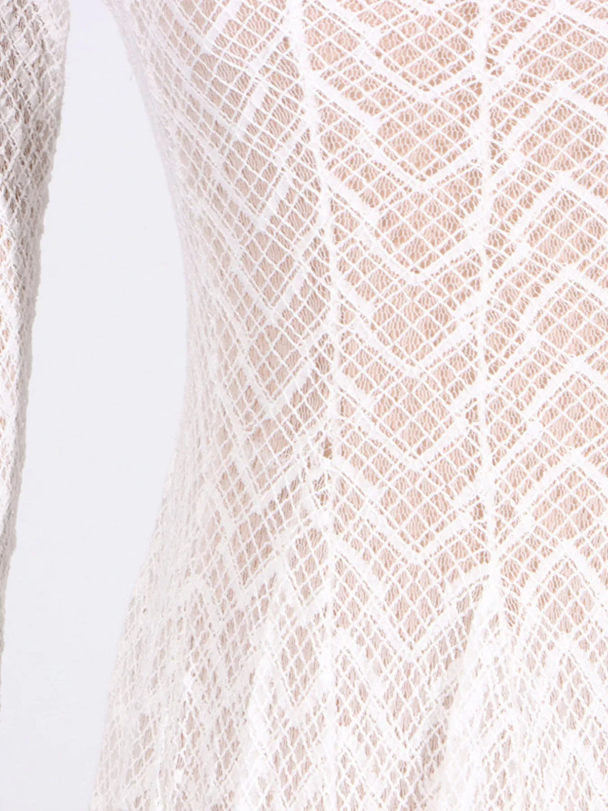 white lace mock neck long sleeve maxi dress close up view