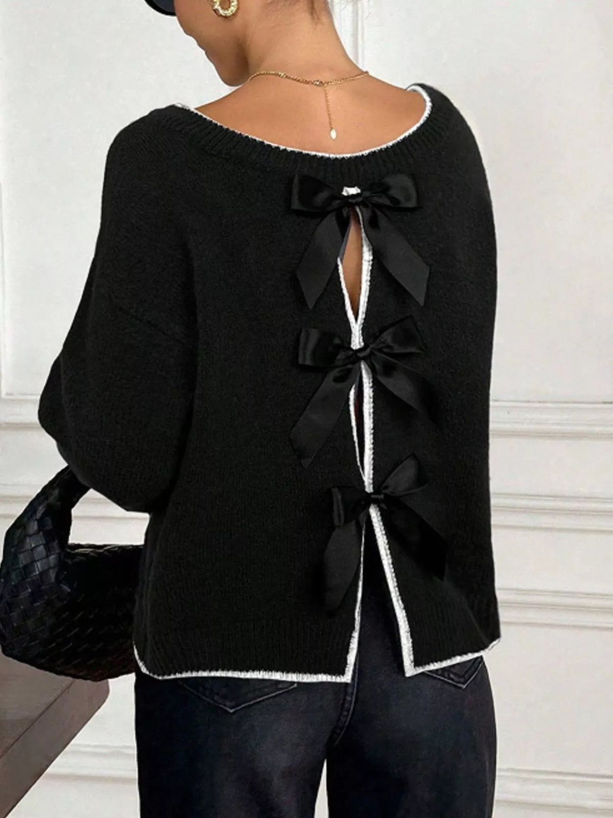 Soft knit bowknot sweater color option