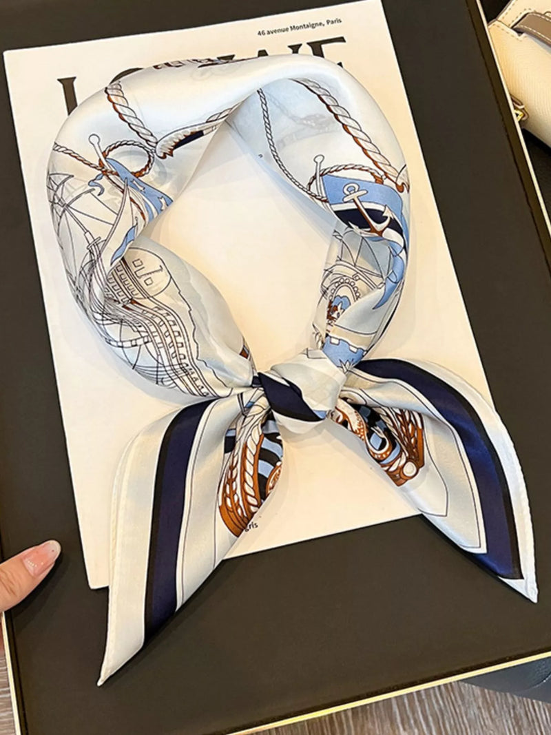 Nautical print silk square scarf flat view