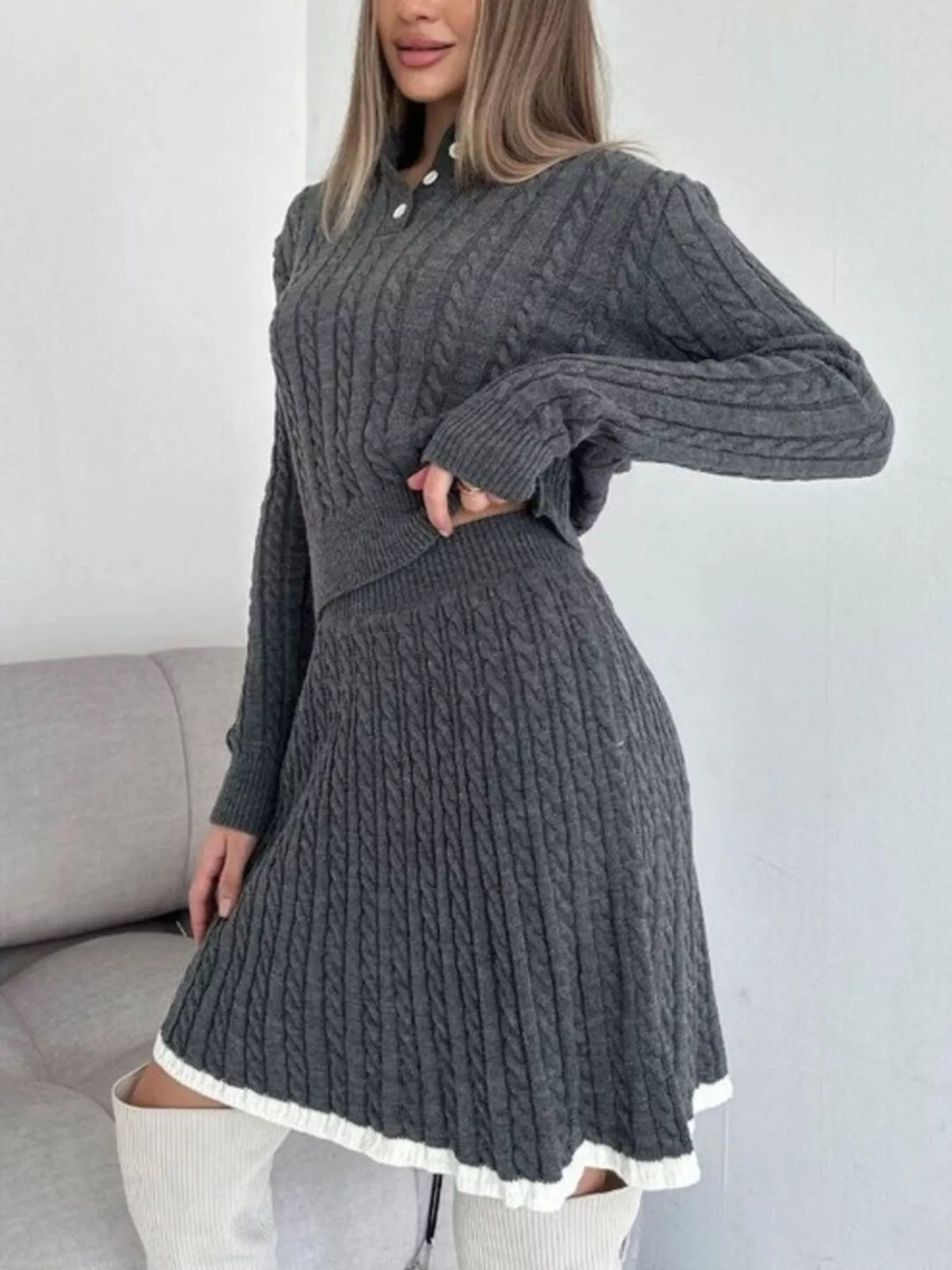 Cable knit sweater set coordinated outfit