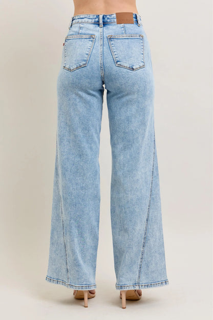 Judy Blue Full Size High Waist Wide Leg Jeans with Skewed Inseam Plus Size - Fashorio