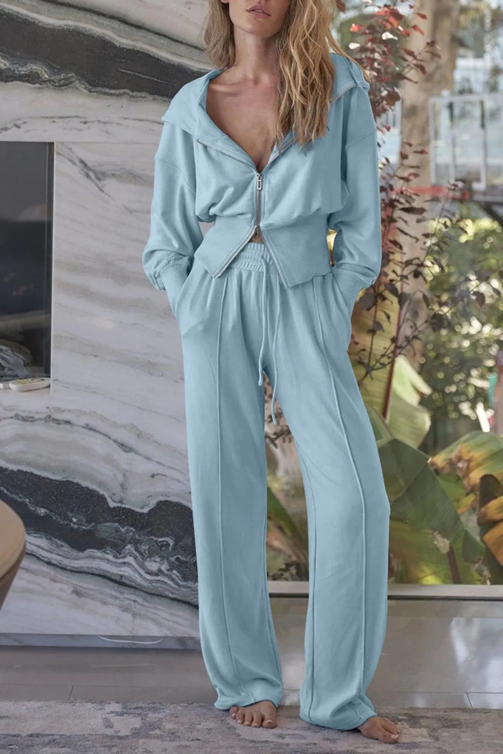 Zip-Up Hoodie and Pants Active Set - Fashorio