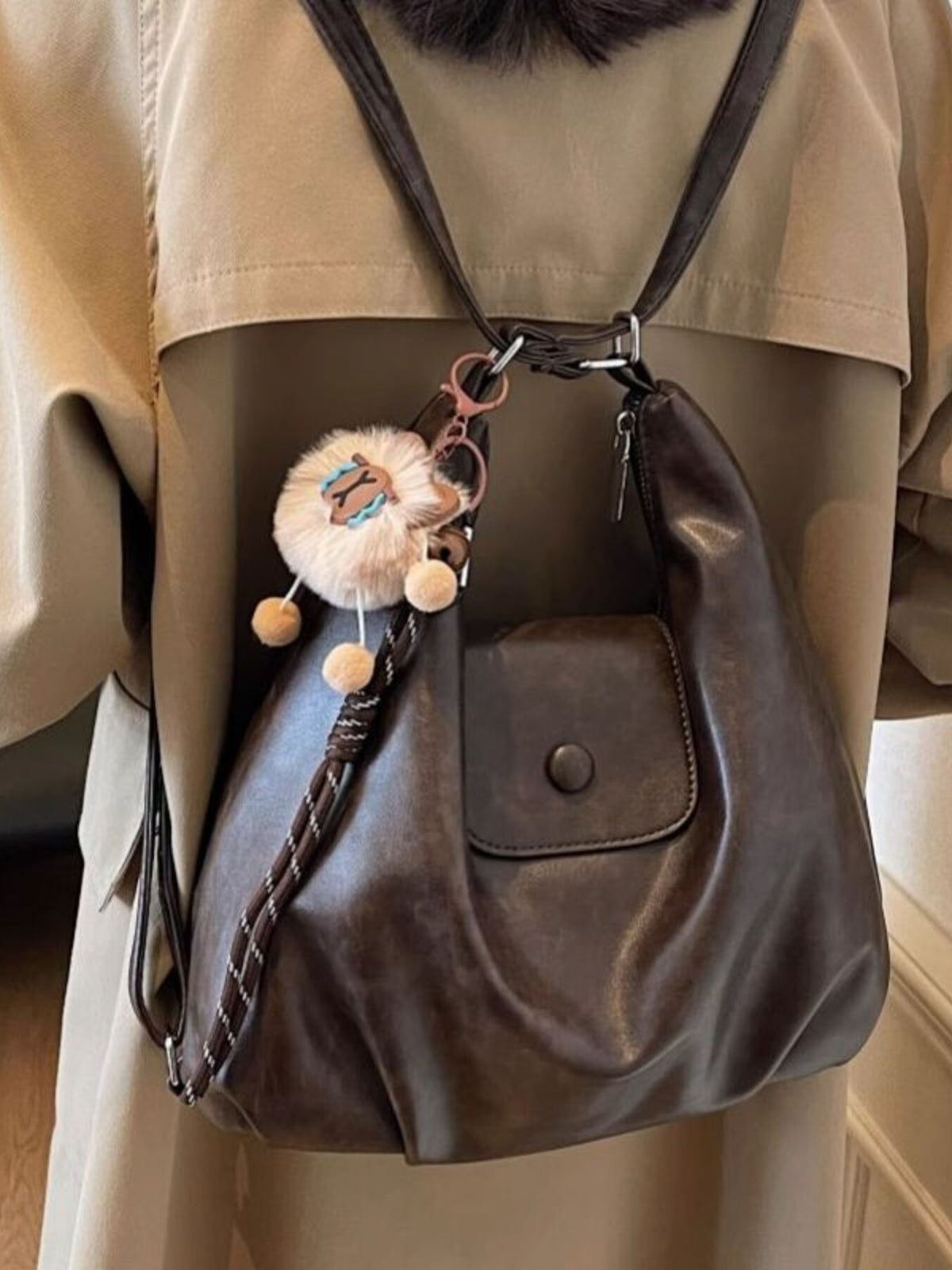 Interior view of adjustable strap shoulder bag