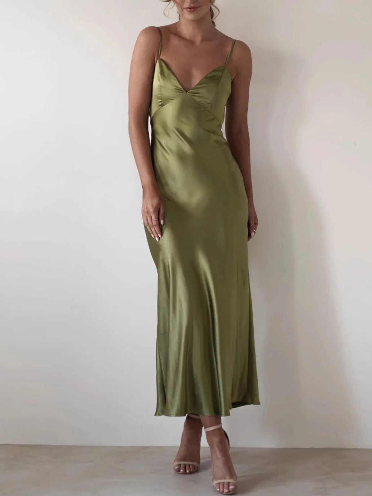 satin backless cami dress close up