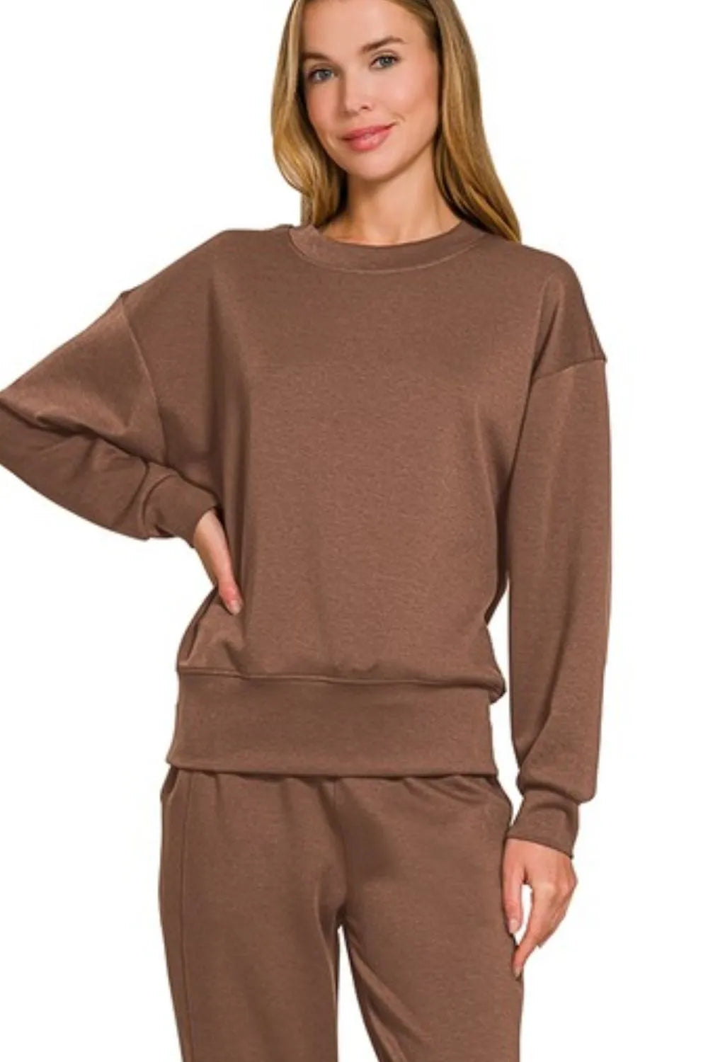 Zenana Scuba Crewneck Pullover & Joggers 2 Pieces Set - Fashorio