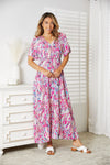 Double Take Multicolored V-Neck Maxi Dress Hot Pink - Fashorio