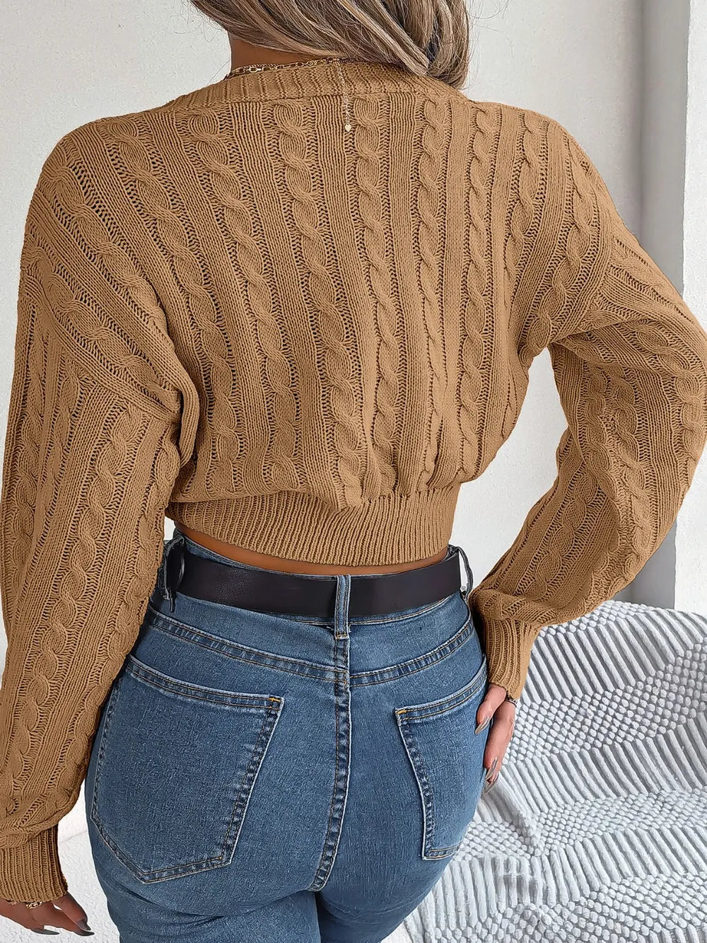 Twisted Cable-Knit V-Neck Sweater - Fashorio