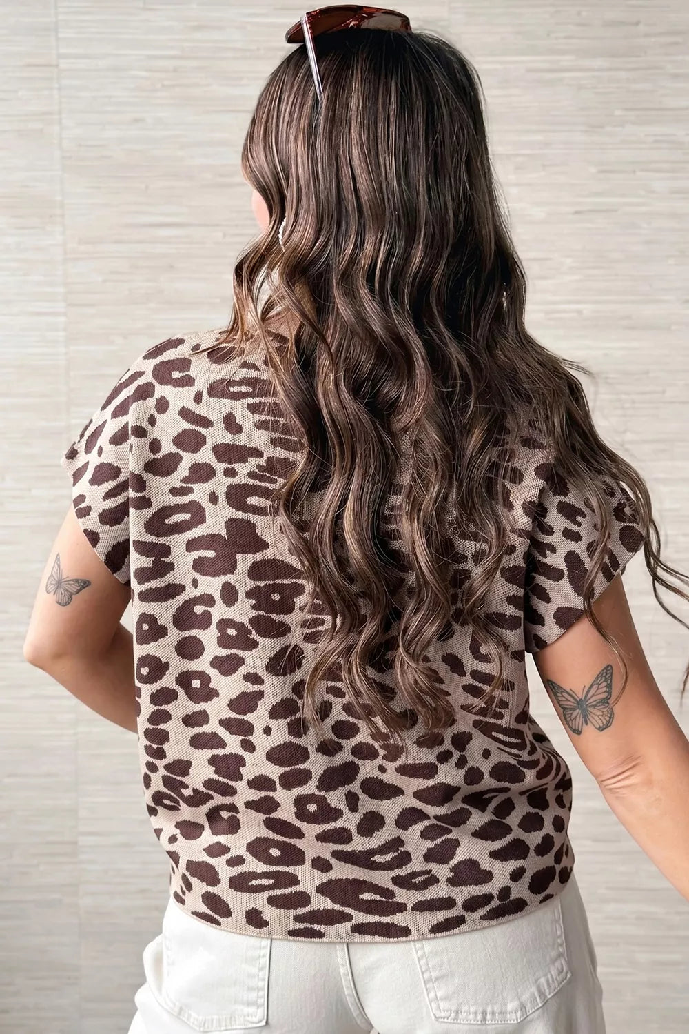 Leopard print knit sweater loose fit styling