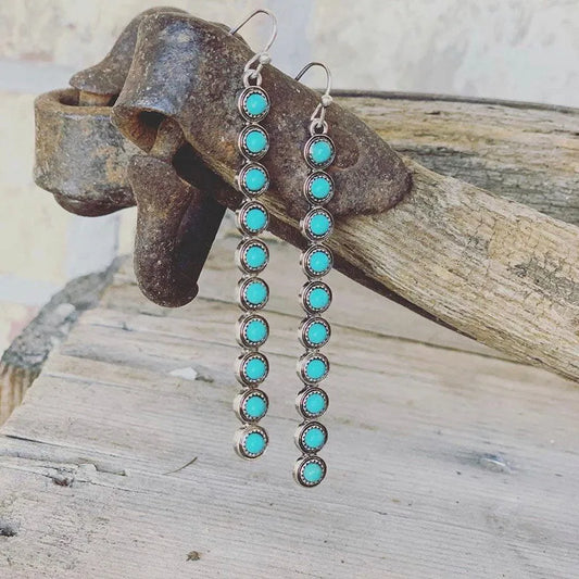 Artificial Turquoise Alloy Bar Earrings Turquoise One Size - Fashorio