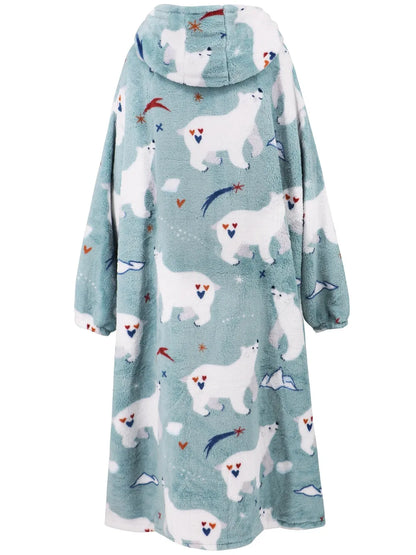Fuzzy Pocketed Long Sleeve Hooded Lounge Dress - Fashorio