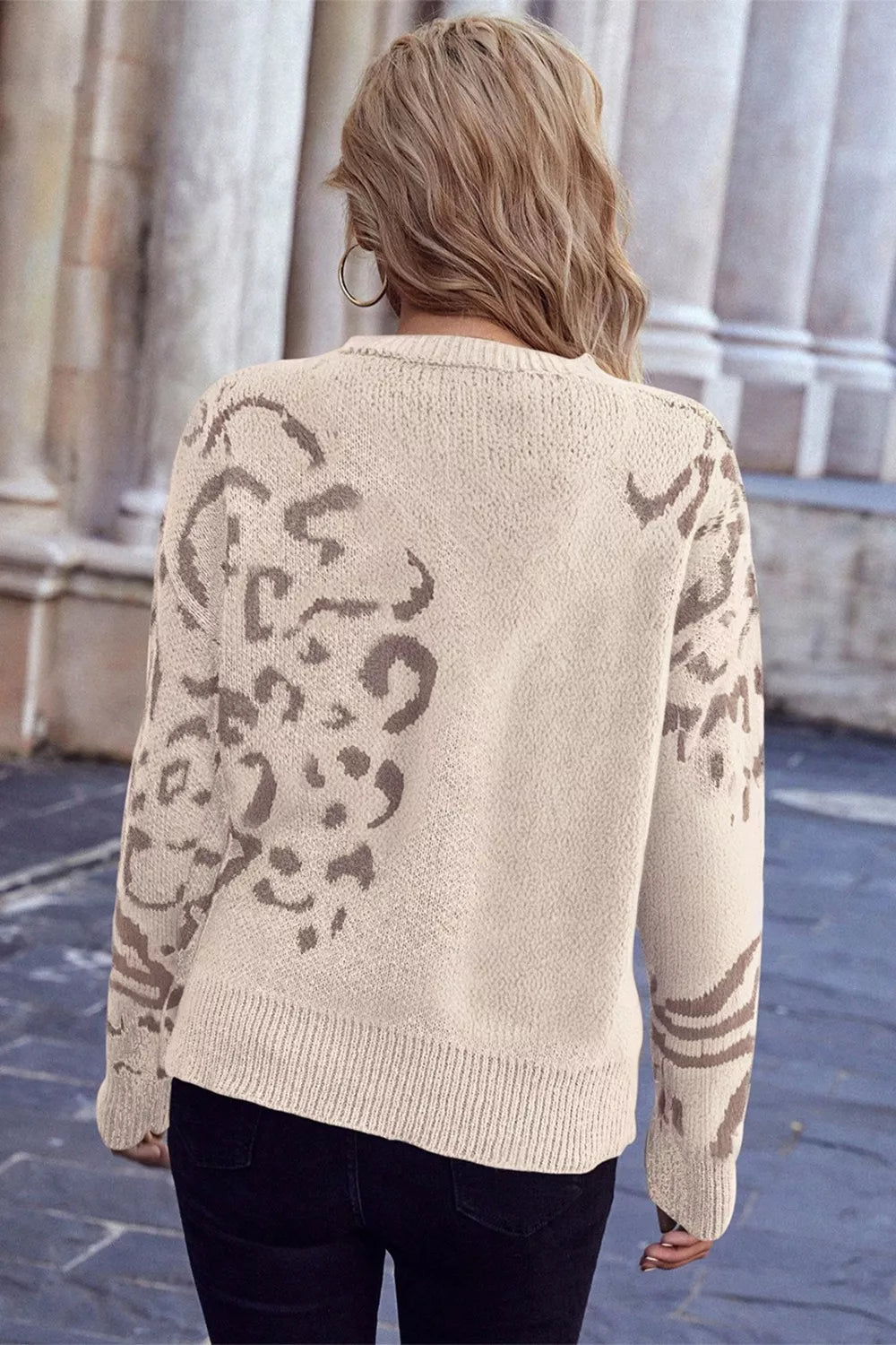 Beige Leopard relaxed fit sweater side view