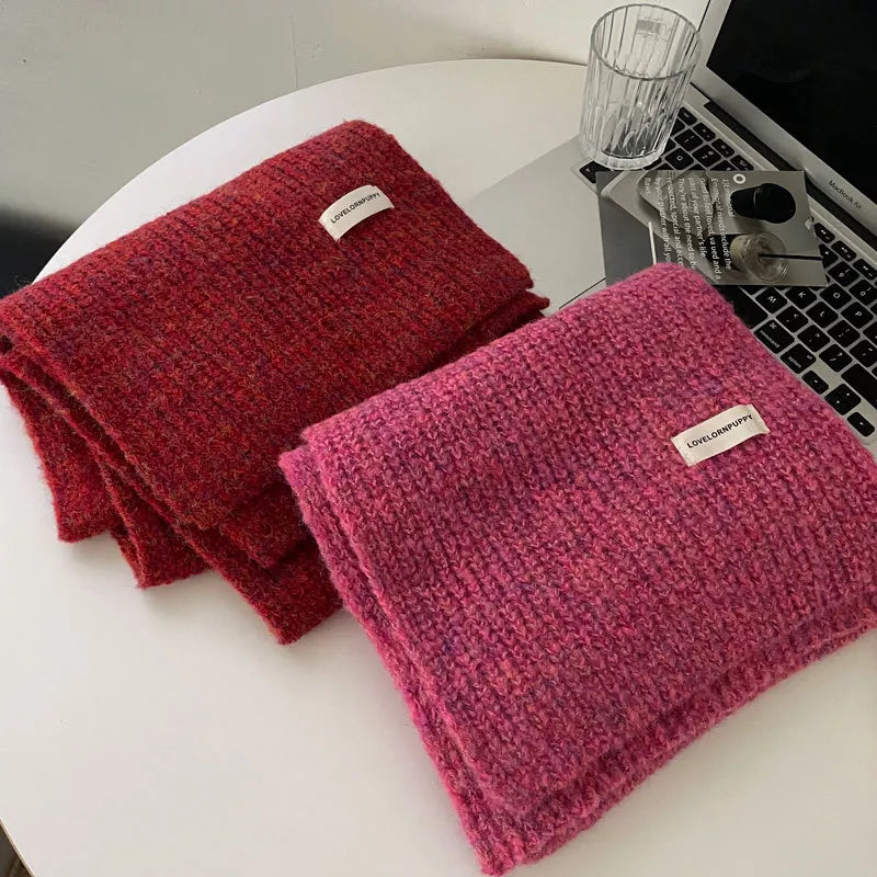 Cozy knitted winter scarf in big red