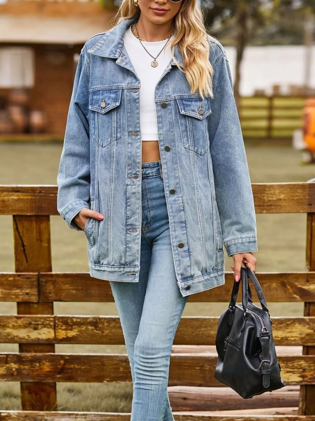 Washed Denim Jacket in Hot Pink view 7