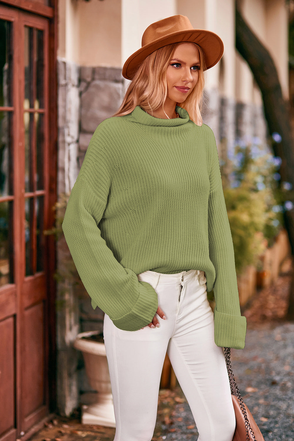 Mock Neck Drop Shoulder Sweater - Fashorio