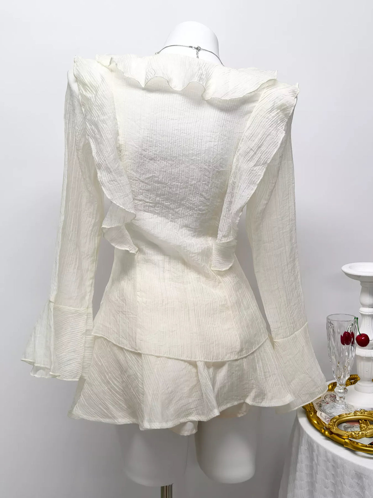 Ruffle trim two piece skirt set side view