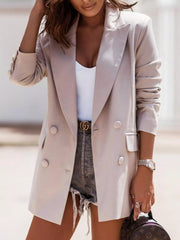 Lapel Collar Long Sleeve Blazer Apricot - Fashorio