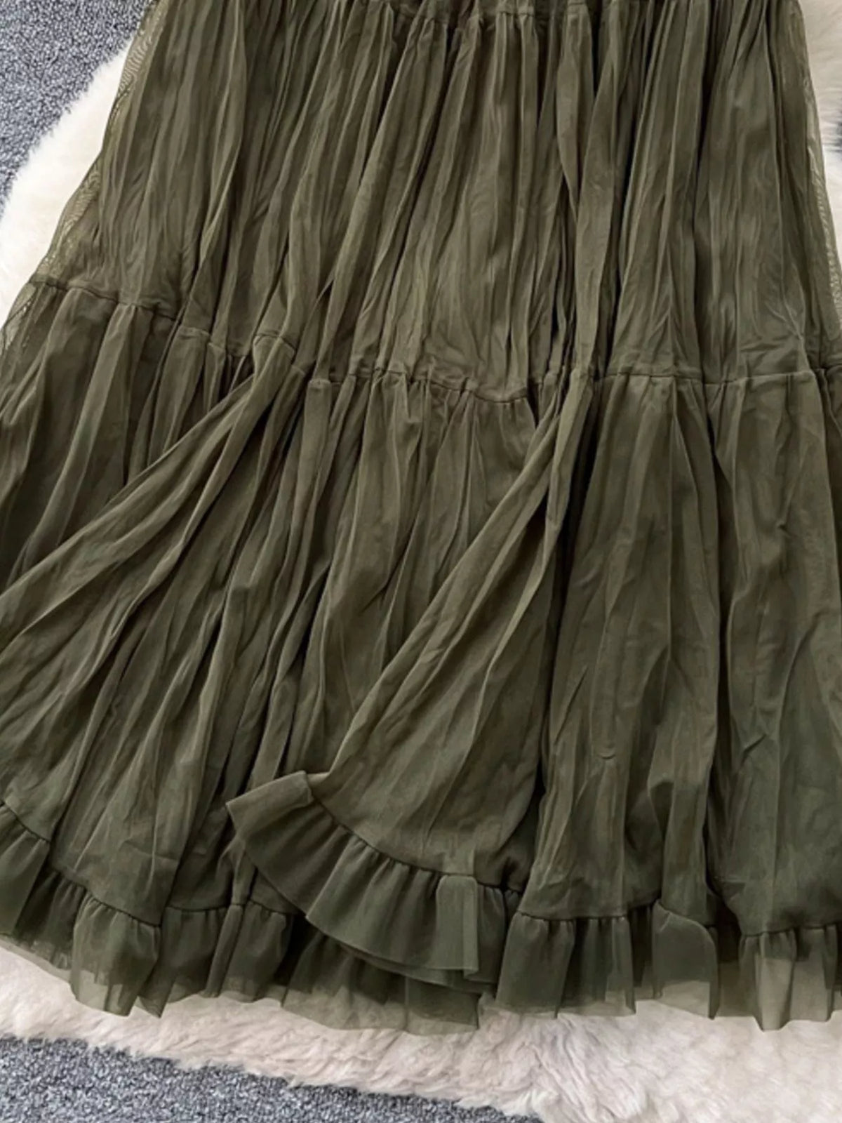 Tiered tulle skirt fabric texture detail