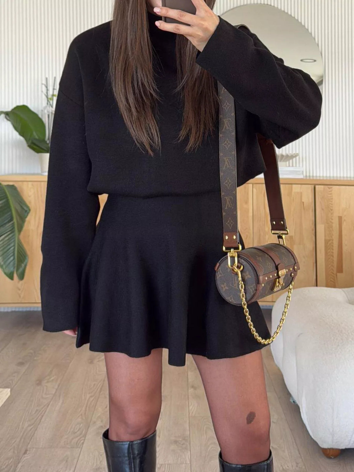 Round neck long sleeve sweater dress knit texture detail