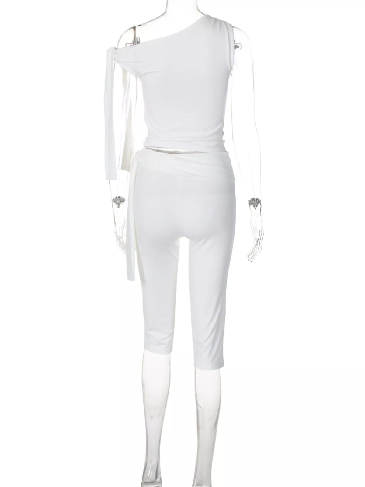 Tied One Shoulder Top and Capri Two Piece Set, view 8